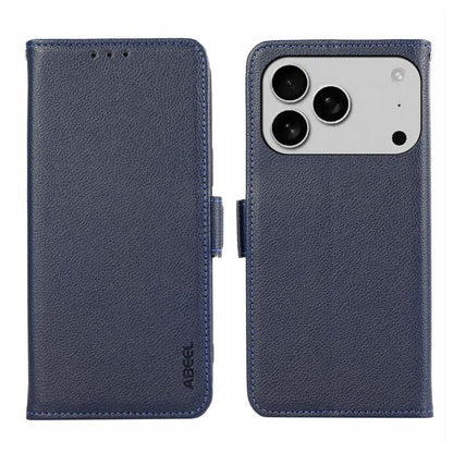 For iPhone 17 Pro ABEEL Side-Magnetic Litchi Pattern Leather RFID Phone Case(Blue) - iPhone 17 Pro Cases by buy2fix | Online Shopping UK | buy2fix