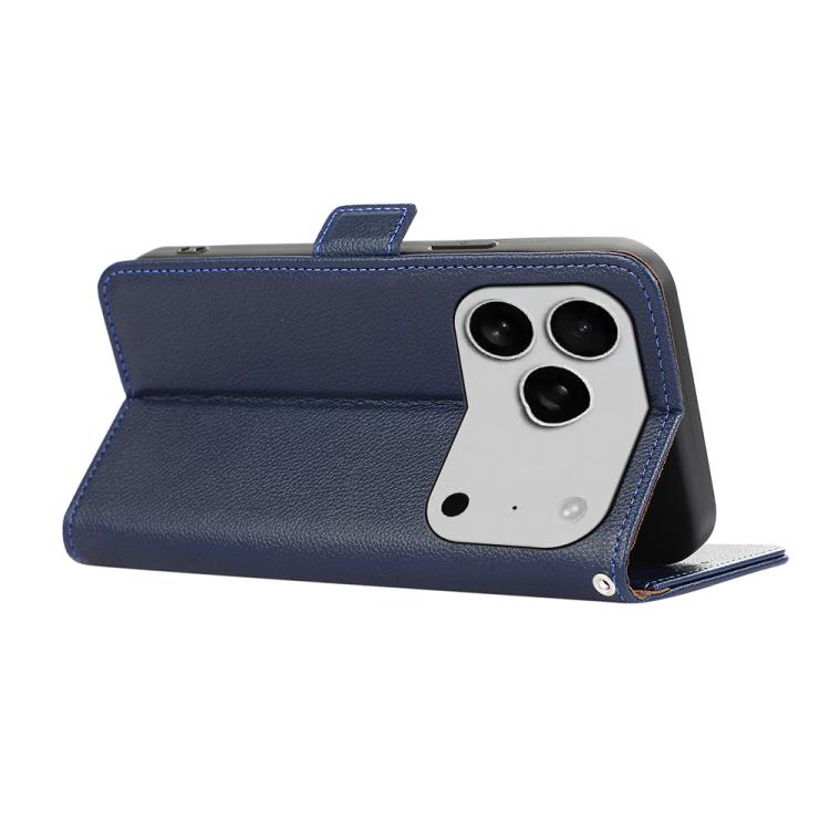 For iPhone 17 Pro ABEEL Side-Magnetic Litchi Pattern Leather RFID Phone Case(Blue) - iPhone 17 Pro Cases by buy2fix | Online Shopping UK | buy2fix