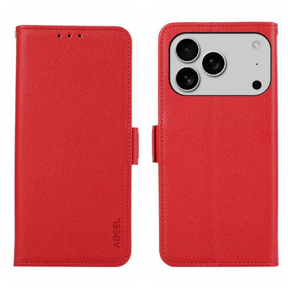 For iPhone 17 Pro Max ABEEL Side-Magnetic Litchi Pattern Leather RFID Phone Case(Red) - iPhone 17 Pro Max Cases by buy2fix | Online Shopping UK | buy2fix