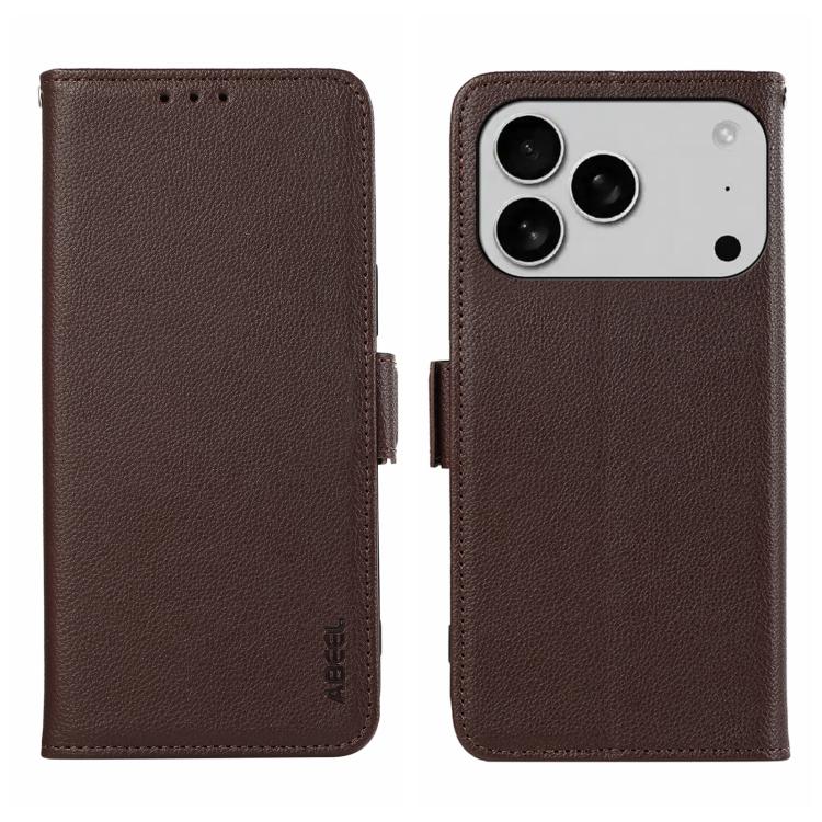 For iPhone 17 Pro Max ABEEL Side-Magnetic Litchi Pattern Leather RFID Phone Case(Brown) - iPhone 17 Pro Max Cases by buy2fix | Online Shopping UK | buy2fix