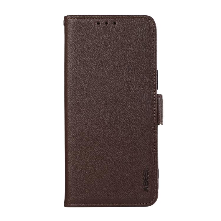 For iPhone 17 Pro Max ABEEL Side-Magnetic Litchi Pattern Leather RFID Phone Case(Brown) - iPhone 17 Pro Max Cases by buy2fix | Online Shopping UK | buy2fix