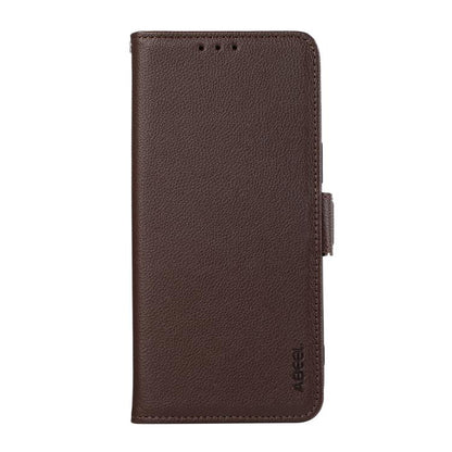 For iPhone 17 Pro Max ABEEL Side-Magnetic Litchi Pattern Leather RFID Phone Case(Brown) - iPhone 17 Pro Max Cases by buy2fix | Online Shopping UK | buy2fix