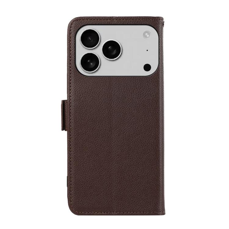For iPhone 17 Pro Max ABEEL Side-Magnetic Litchi Pattern Leather RFID Phone Case(Brown) - iPhone 17 Pro Max Cases by buy2fix | Online Shopping UK | buy2fix