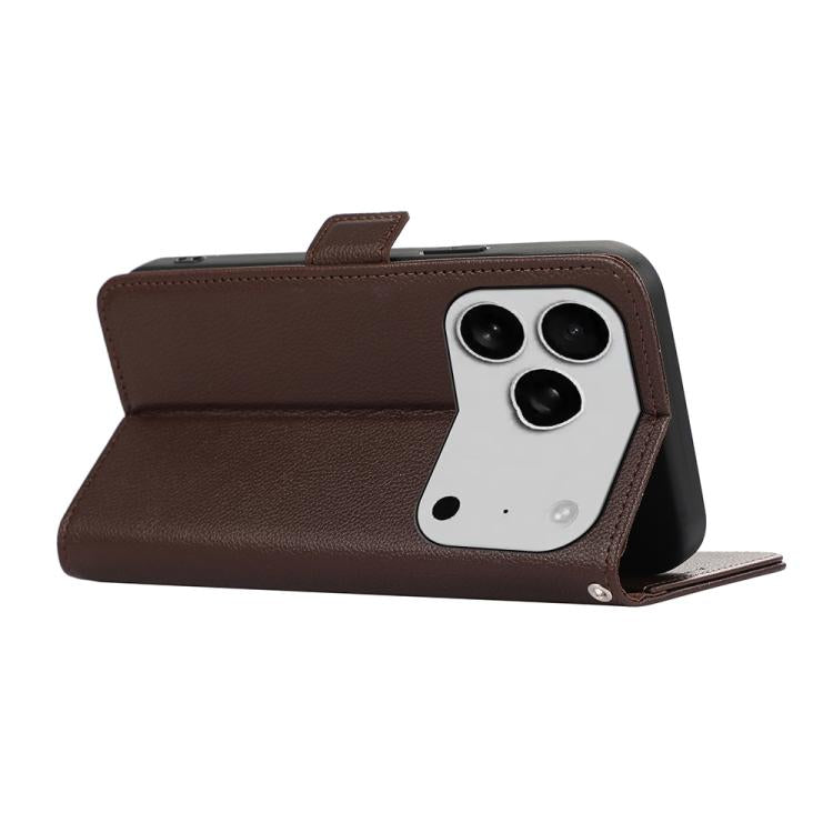 For iPhone 17 Pro Max ABEEL Side-Magnetic Litchi Pattern Leather RFID Phone Case(Brown) - iPhone 17 Pro Max Cases by buy2fix | Online Shopping UK | buy2fix