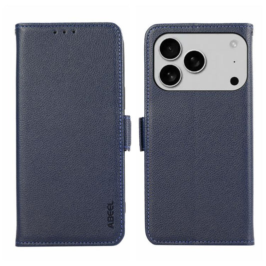 For iPhone 17 Pro Max ABEEL Side-Magnetic Litchi Pattern Leather RFID Phone Case(Blue) - iPhone 17 Pro Max Cases by buy2fix | Online Shopping UK | buy2fix