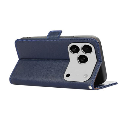 For iPhone 17 Pro Max ABEEL Side-Magnetic Litchi Pattern Leather RFID Phone Case(Blue) - iPhone 17 Pro Max Cases by buy2fix | Online Shopping UK | buy2fix