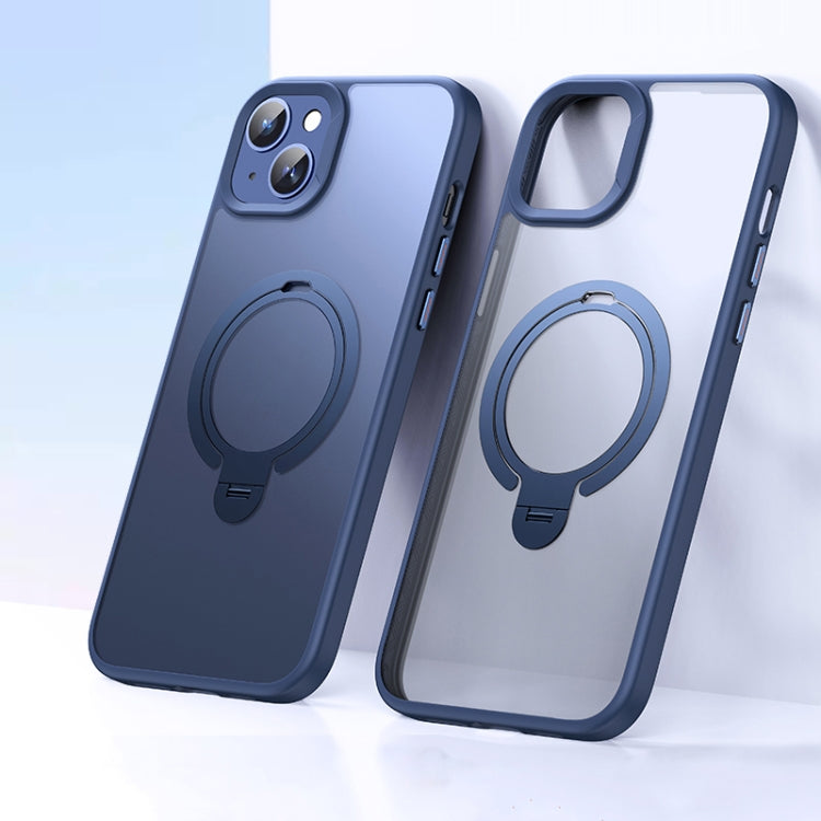 For iPhone 15 Plus / 14 Plus Double Ring MagSafe Magnetic Holder Phone Case(Matte Blue) - iPhone 15 Plus Cases by buy2fix | Online Shopping UK | buy2fix