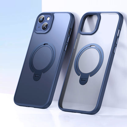 For iPhone 15 Plus / 14 Plus Double Ring MagSafe Magnetic Holder Phone Case(Matte Blue) - iPhone 15 Plus Cases by buy2fix | Online Shopping UK | buy2fix