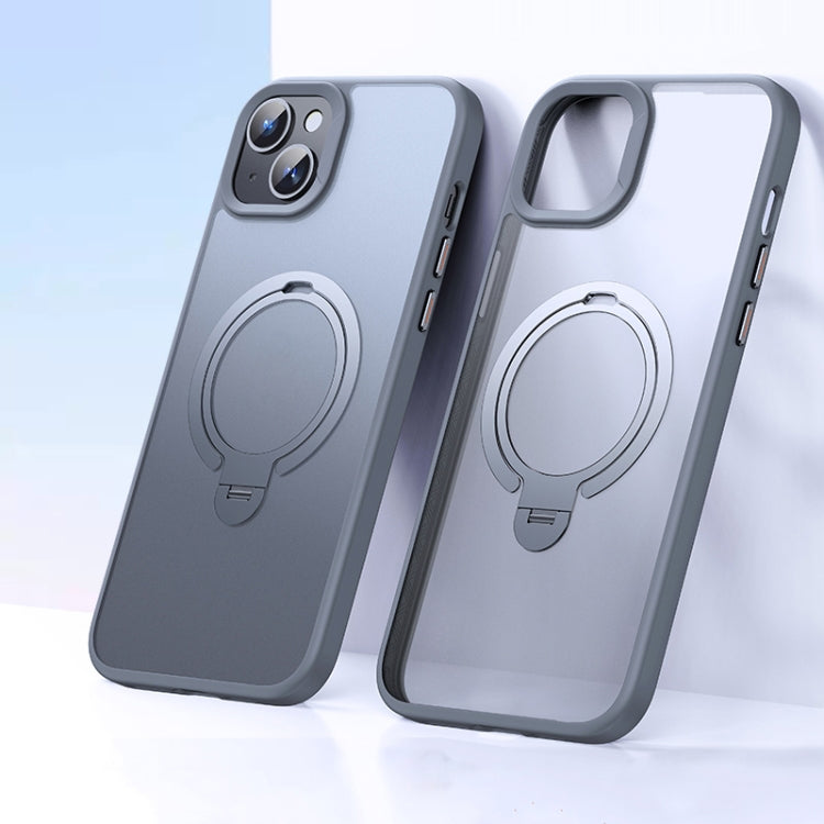 For iPhone 14 / 13 Double Ring MagSafe Magnetic Holder Phone Case(Matte Grey) - iPhone 14 Cases by buy2fix | Online Shopping UK | buy2fix