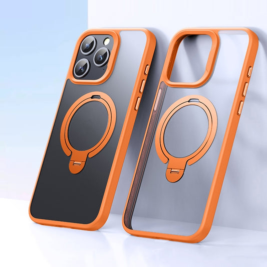 For iPhone 14 Pro Max Double Ring MagSafe Magnetic Holder Phone Case(Matte Orange) - iPhone 14 Pro Max Cases by buy2fix | Online Shopping UK | buy2fix