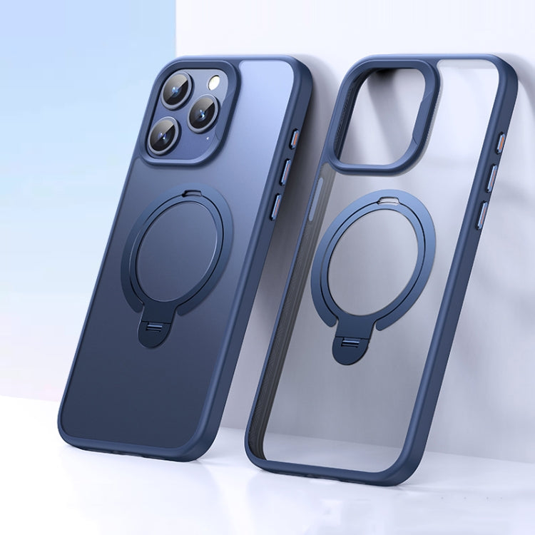 For iPhone 12 Pro Double Ring MagSafe Magnetic Holder Phone Case(Matte Blue) - iPhone 12 / 12 Pro Cases by buy2fix | Online Shopping UK | buy2fix