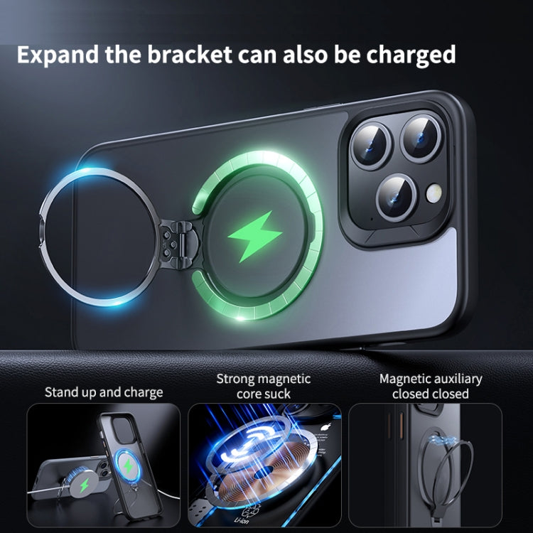 For iPhone 12 Pro Double Ring MagSafe Magnetic Holder Phone Case(Matte Black) - iPhone 12 / 12 Pro Cases by buy2fix | Online Shopping UK | buy2fix