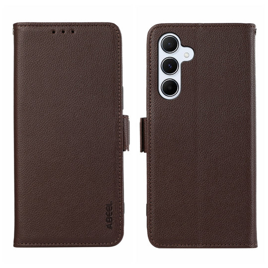 For Samsung Galaxy A15 5G ABEEL Side-Magnetic Litchi Pattern Leather RFID Phone Case(Brown)