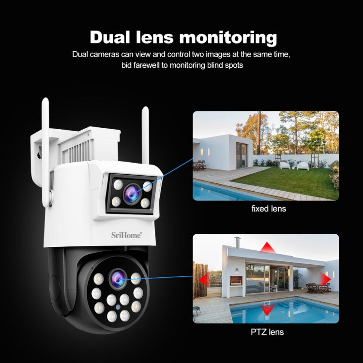 SriHome SH048 2MP + 2MP Humanoid Tracking Smart Night Vision Dual Lens IP Camera(EU Plug) - Wireless Camera by SriHome | Online Shopping UK | buy2fix