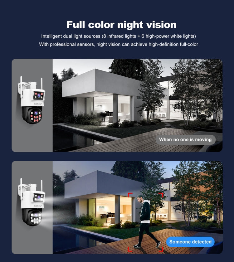 SriHome SH048 2MP + 2MP Humanoid Tracking Smart Night Vision Dual Lens IP Camera(AU Plug) - Wireless Camera by SriHome | Online Shopping UK | buy2fix