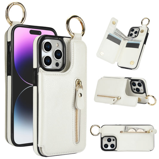 For iPhone 15 Pro Max Litchi Texture Zipper Double Buckle Card Bag Phone Case(White) - iPhone 15 Pro Max Cases by buy2fix | Online Shopping UK | buy2fix