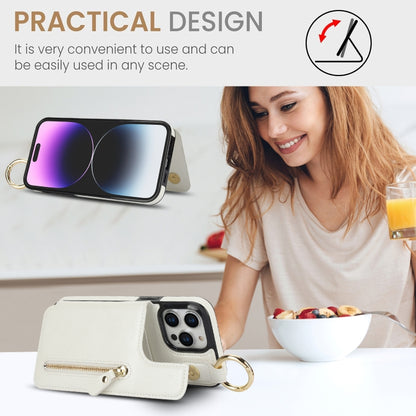 For iPhone 15 Pro Litchi Texture Zipper Double Buckle Card Bag Phone Case(White) - iPhone 15 Pro Cases by buy2fix | Online Shopping UK | buy2fix