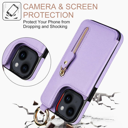 For iPhone 14 Plus Litchi Texture Zipper Double Buckle Card Bag Phone Case(Purple) - iPhone 14 Plus Cases by buy2fix | Online Shopping UK | buy2fix