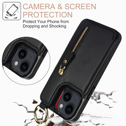 For iPhone 14 Plus Litchi Texture Zipper Double Buckle Card Bag Phone Case(Black) - iPhone 14 Plus Cases by buy2fix | Online Shopping UK | buy2fix
