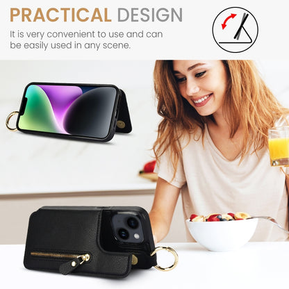 For iPhone 14 Plus Litchi Texture Zipper Double Buckle Card Bag Phone Case(Black) - iPhone 14 Plus Cases by buy2fix | Online Shopping UK | buy2fix