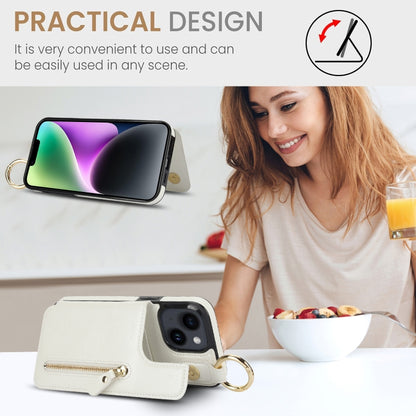 For iPhone 14 Litchi Texture Zipper Double Buckle Card Bag Phone Case(White) - iPhone 14 Cases by buy2fix | Online Shopping UK | buy2fix