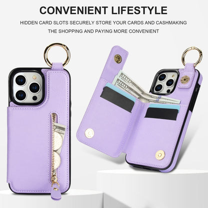 For iPhone 14 Pro Litchi Texture Zipper Double Buckle Card Bag Phone Case(Purple) - iPhone 14 Pro Cases by buy2fix | Online Shopping UK | buy2fix