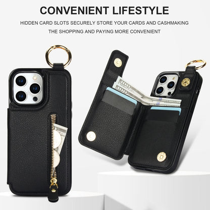 For iPhone 14 Pro Litchi Texture Zipper Double Buckle Card Bag Phone Case(Black) - iPhone 14 Pro Cases by buy2fix | Online Shopping UK | buy2fix