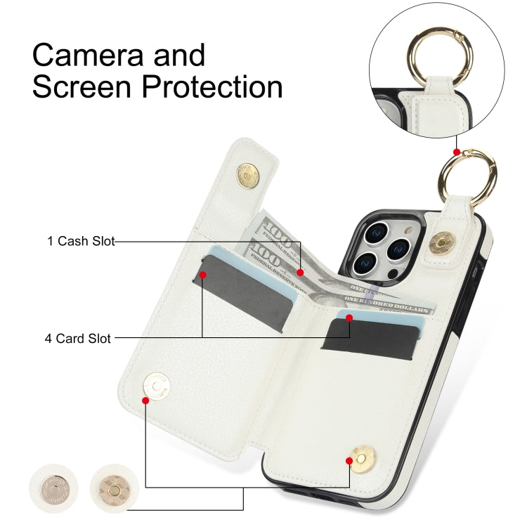 For iPhone 14 Pro Litchi Texture Zipper Double Buckle Card Bag Phone Case(White) - iPhone 14 Pro Cases by buy2fix | Online Shopping UK | buy2fix