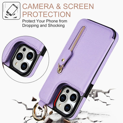 For iPhone 14 Pro Max Litchi Texture Zipper Double Buckle Card Bag Phone Case(Purple) - iPhone 14 Pro Max Cases by buy2fix | Online Shopping UK | buy2fix