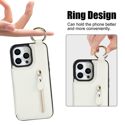 For iPhone 14 Pro Max Litchi Texture Zipper Double Buckle Card Bag Phone Case(White) - iPhone 14 Pro Max Cases by buy2fix | Online Shopping UK | buy2fix