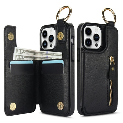 For iPhone 13 Pro Max Litchi Texture Zipper Double Buckle Card Bag Phone Case(Black) - iPhone 13 Pro Max Cases by buy2fix | Online Shopping UK | buy2fix