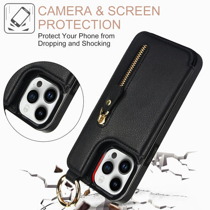 For iPhone 13 Pro Max Litchi Texture Zipper Double Buckle Card Bag Phone Case(Black) - iPhone 13 Pro Max Cases by buy2fix | Online Shopping UK | buy2fix
