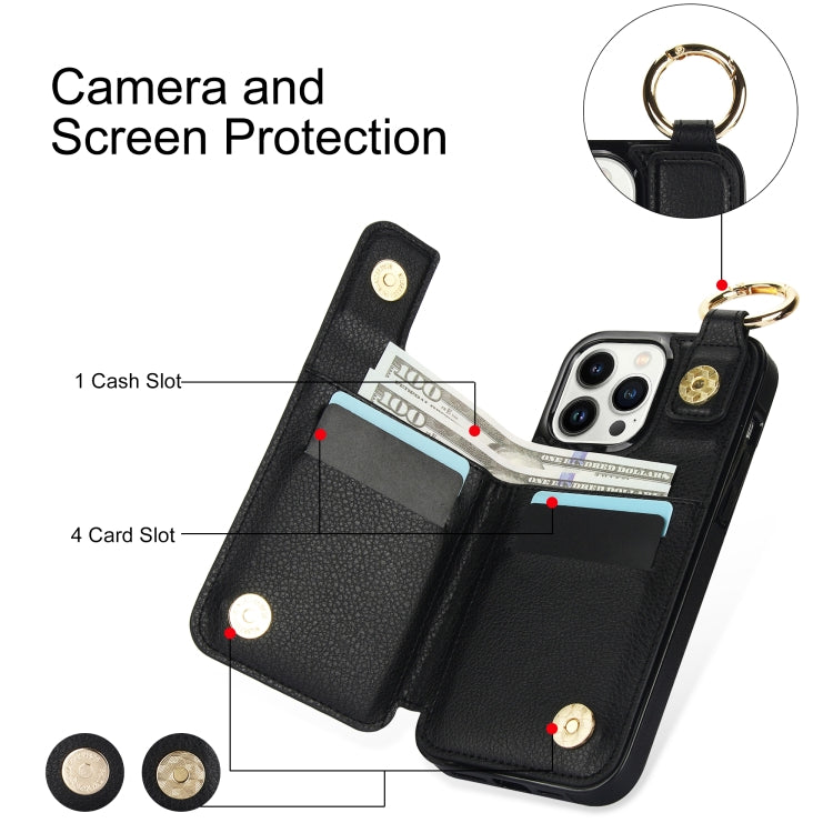 For iPhone 13 Pro Max Litchi Texture Zipper Double Buckle Card Bag Phone Case(Black) - iPhone 13 Pro Max Cases by buy2fix | Online Shopping UK | buy2fix