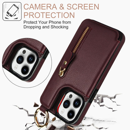 For iPhone 13 Pro Litchi Texture Zipper Double Buckle Card Bag Phone Case(Maroon Red) - iPhone 13 Pro Cases by buy2fix | Online Shopping UK | buy2fix