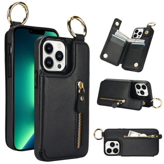 For iPhone 13 Pro Litchi Texture Zipper Double Buckle Card Bag Phone Case(Black) - iPhone 13 Pro Cases by buy2fix | Online Shopping UK | buy2fix