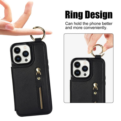 For iPhone 13 Pro Litchi Texture Zipper Double Buckle Card Bag Phone Case(Black) - iPhone 13 Pro Cases by buy2fix | Online Shopping UK | buy2fix