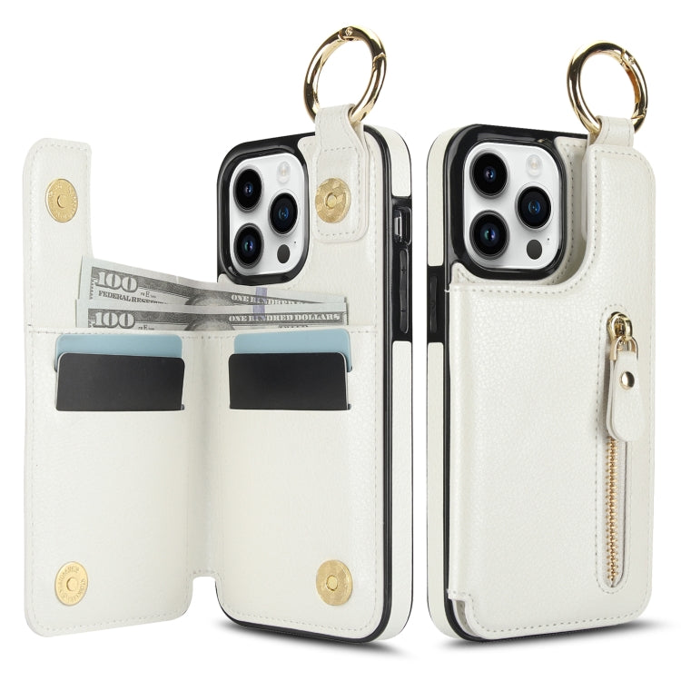 For iPhone 13 Pro Litchi Texture Zipper Double Buckle Card Bag Phone Case(White) - iPhone 13 Pro Cases by buy2fix | Online Shopping UK | buy2fix