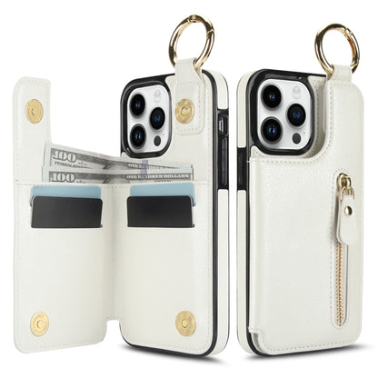 For iPhone 13 Pro Litchi Texture Zipper Double Buckle Card Bag Phone Case(White) - iPhone 13 Pro Cases by buy2fix | Online Shopping UK | buy2fix