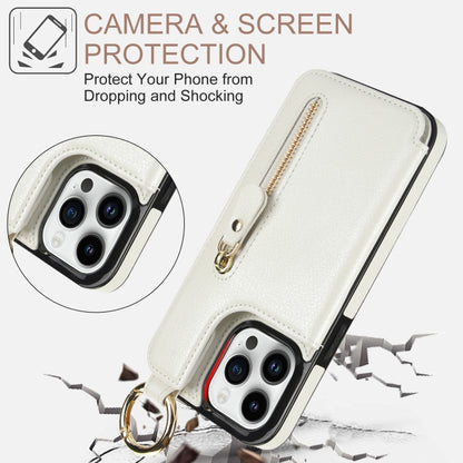 For iPhone 13 Pro Litchi Texture Zipper Double Buckle Card Bag Phone Case(White) - iPhone 13 Pro Cases by buy2fix | Online Shopping UK | buy2fix