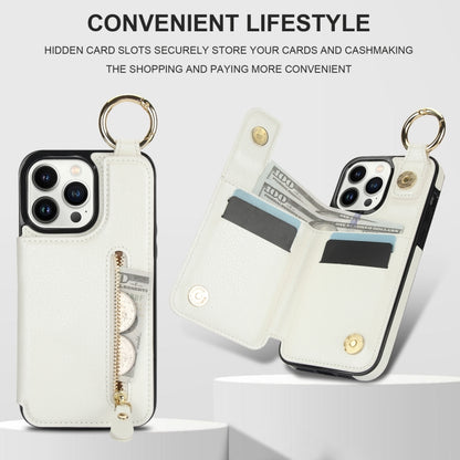 For iPhone 13 Pro Litchi Texture Zipper Double Buckle Card Bag Phone Case(White) - iPhone 13 Pro Cases by buy2fix | Online Shopping UK | buy2fix