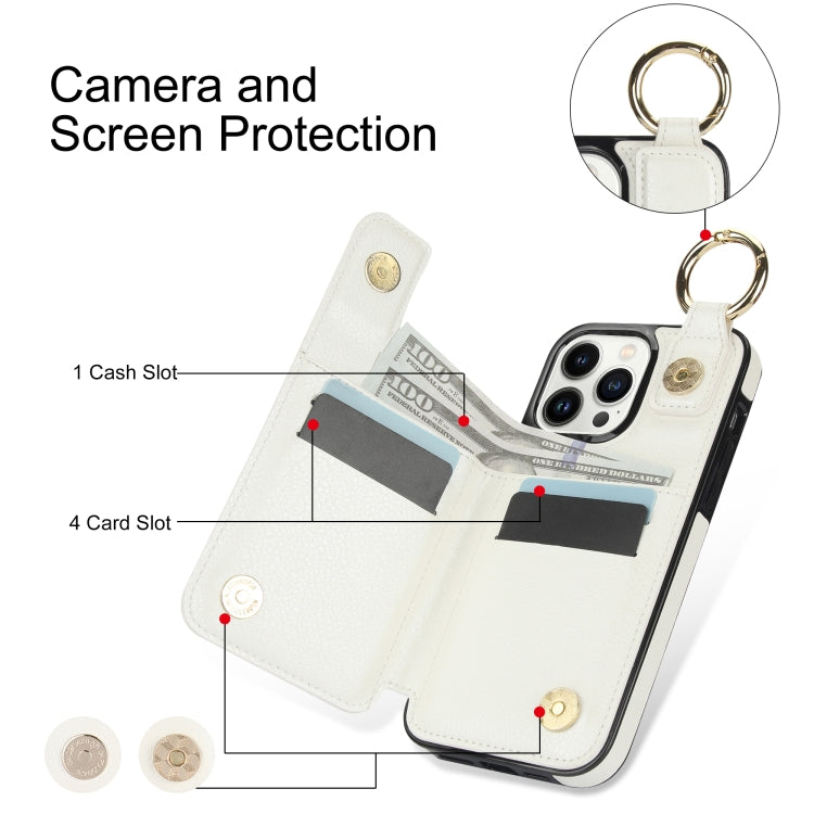 For iPhone 13 Pro Litchi Texture Zipper Double Buckle Card Bag Phone Case(White) - iPhone 13 Pro Cases by buy2fix | Online Shopping UK | buy2fix