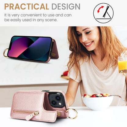For iPhone 13 Litchi Texture Zipper Double Buckle Card Bag Phone Case(Rose Gold) - iPhone 13 Cases by buy2fix | Online Shopping UK | buy2fix