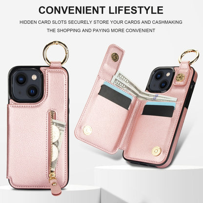 For iPhone 13 Litchi Texture Zipper Double Buckle Card Bag Phone Case(Rose Gold) - iPhone 13 Cases by buy2fix | Online Shopping UK | buy2fix