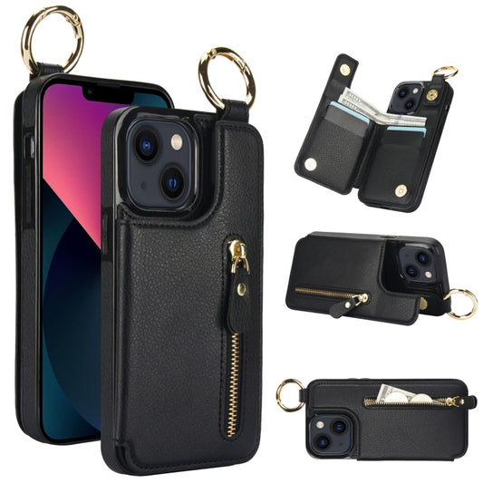 For iPhone 13 Litchi Texture Zipper Double Buckle Card Bag Phone Case(Black) - iPhone 13 Cases by buy2fix | Online Shopping UK | buy2fix