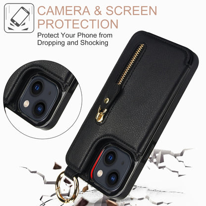 For iPhone 13 Litchi Texture Zipper Double Buckle Card Bag Phone Case(Black) - iPhone 13 Cases by buy2fix | Online Shopping UK | buy2fix