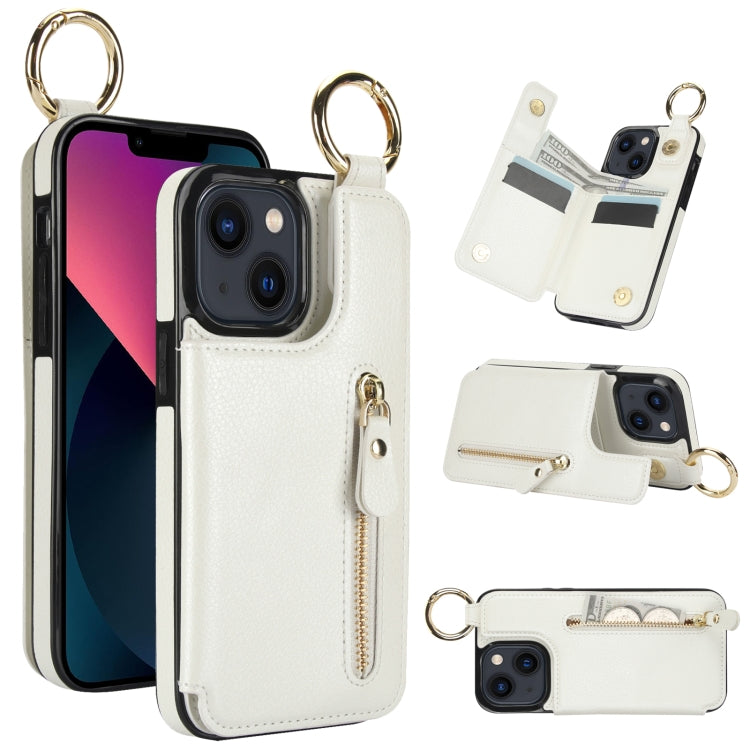 For iPhone 13 Litchi Texture Zipper Double Buckle Card Bag Phone Case(White) - iPhone 13 Cases by buy2fix | Online Shopping UK | buy2fix