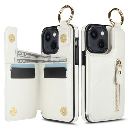 For iPhone 13 Litchi Texture Zipper Double Buckle Card Bag Phone Case(White) - iPhone 13 Cases by buy2fix | Online Shopping UK | buy2fix