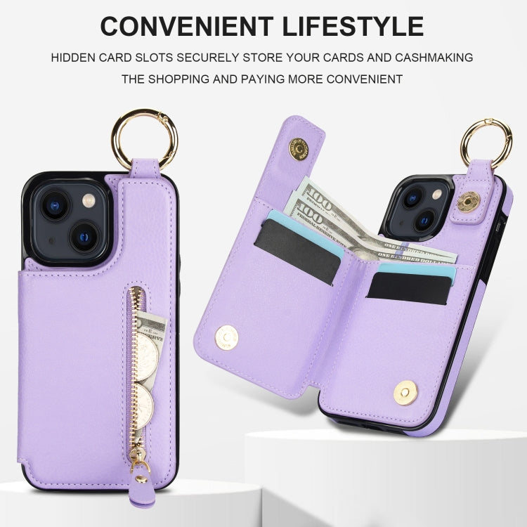 For iPhone 13 mini Litchi Texture Zipper Double Buckle Card Bag Phone Case(Purple) - iPhone 13 mini Cases by buy2fix | Online Shopping UK | buy2fix