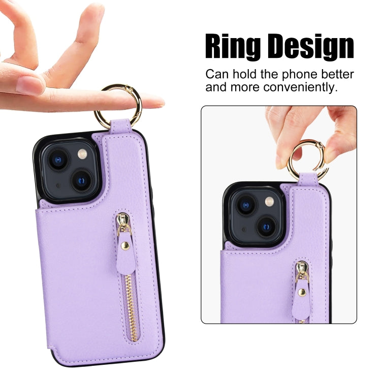 For iPhone 13 mini Litchi Texture Zipper Double Buckle Card Bag Phone Case(Purple) - iPhone 13 mini Cases by buy2fix | Online Shopping UK | buy2fix
