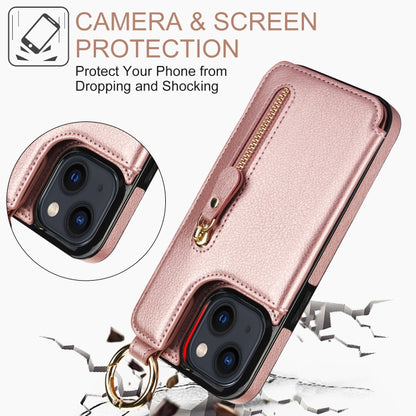 For iPhone 13 mini Litchi Texture Zipper Double Buckle Card Bag Phone Case(Rose Gold) - iPhone 13 mini Cases by buy2fix | Online Shopping UK | buy2fix
